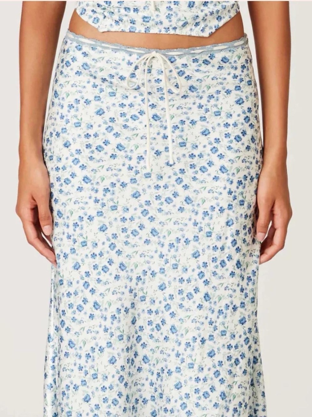 Floral Drawstring Maxi Skirt - Blue Floral